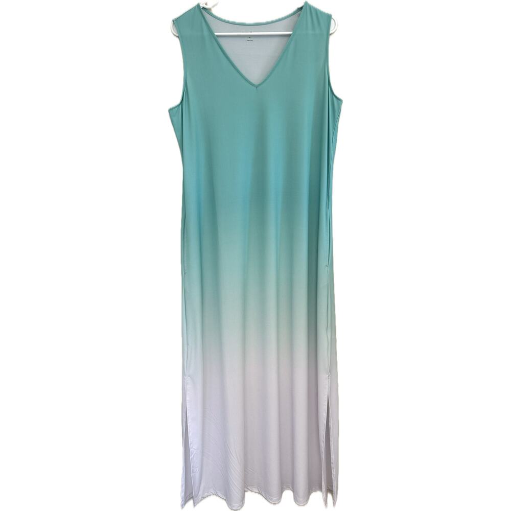ELIZABETH & CLARKE Ombre Maxi Dress Women's Size M Sea Green Sleeveless NWOT